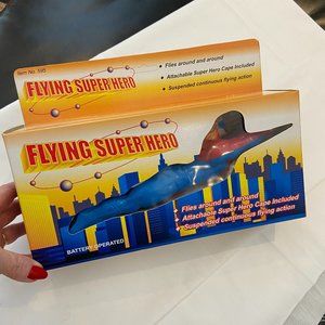 FLYING SUPER HERO, New Old Stock, Battery Operated, Vintage Toy, Plastic Toy